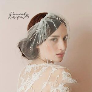 Pearl Accent Birdcage Short Wedding Bridal Veil With Comb